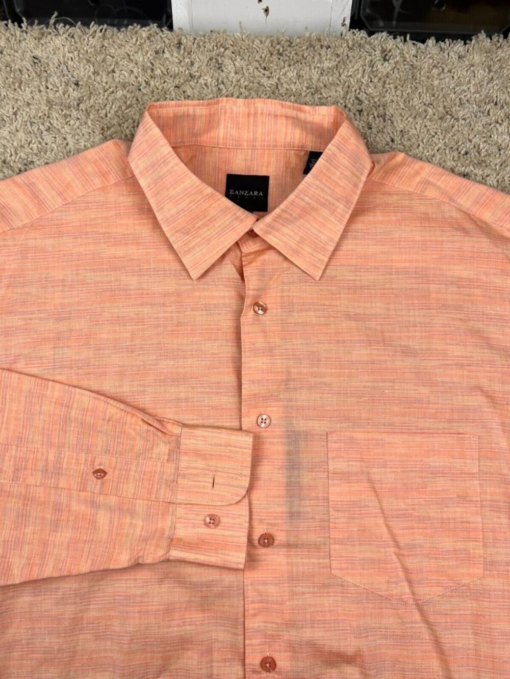 Zanzara Men's Size XL Button up Shirt Orange Striped Long Sleeve Dress Shirt